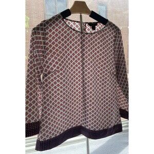 J Crew White & Red Checkered Like Pattern Long Sleeve Tunic Top - Women's Small